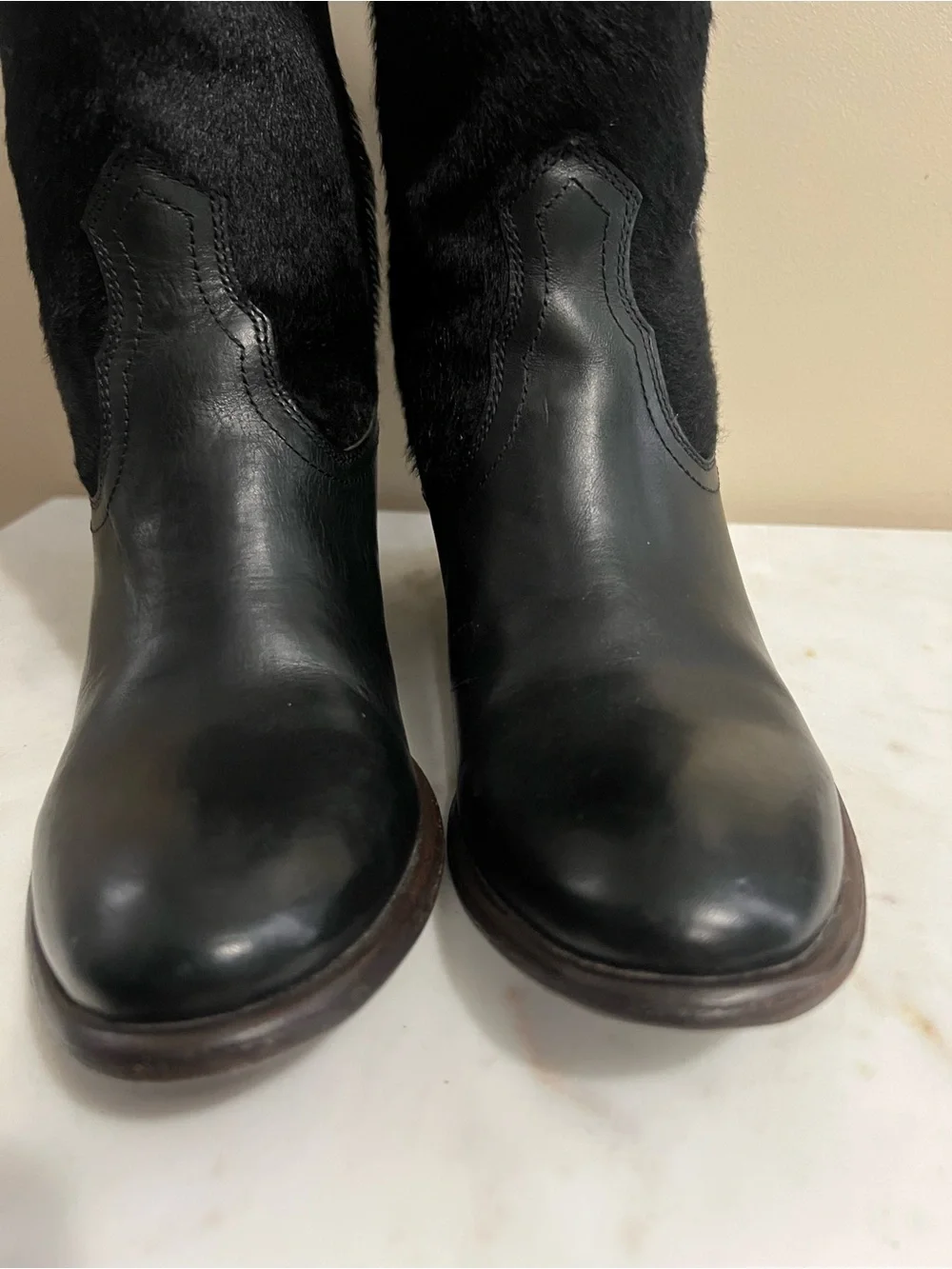 Frye Black Leather and Haircalf Over-the-Knee Boots